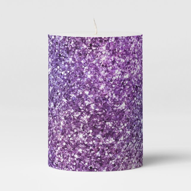 Elegant Purple Abstract Stylish Chic Pattern Pillar Candle (Front)