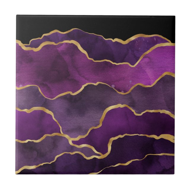 Elegant Purple Abstract Watercolor Pattern Ceramic Tile (Front)