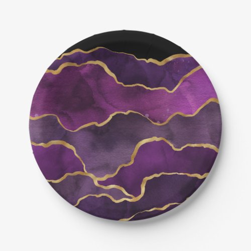 Elegant Purple Abstract Watercolor Pattern Paper Plates