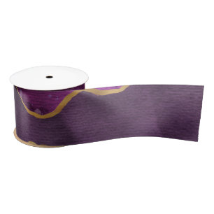 Elegant Purple Abstract Watercolor Pattern Satin Ribbon