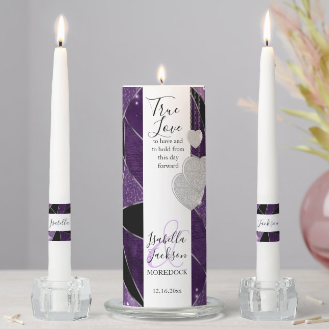 Elegant Purple Abstract Wedding Unity Candle Set (In Situ)