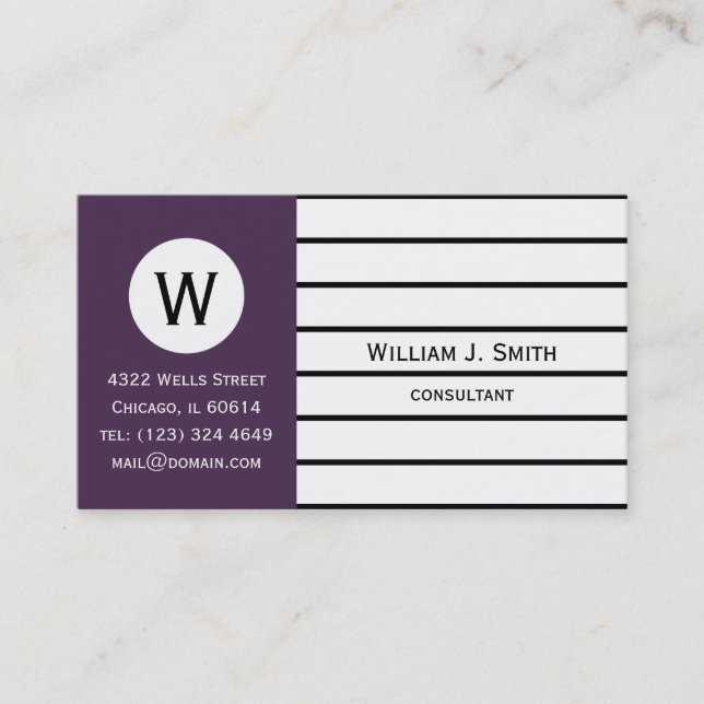 Elegant Purple, Acai Violet Monogram Professional  Business Card (Front)