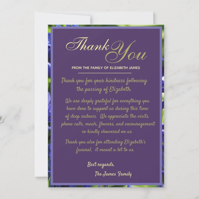 Elegant Purple Agapanthus Flowers Bereavement Thank You Card (Front)