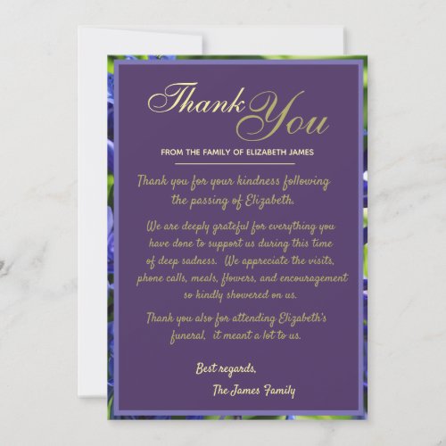 Elegant Purple Agapanthus Flowers Bereavement Thank You Card