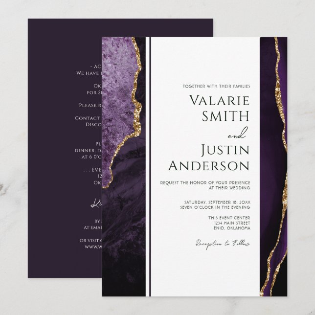 Elegant Purple Agate Budget Wedding All in One Invitation (Front/Back)