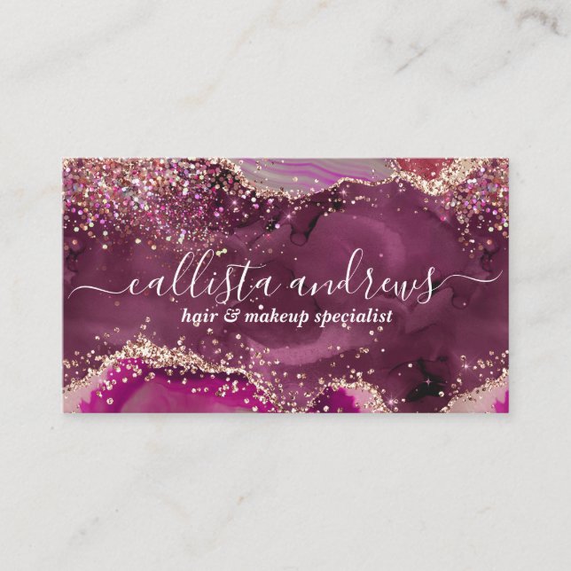 Elegant Purple Agate Glitter Marble Watercolor Business Card (Front)