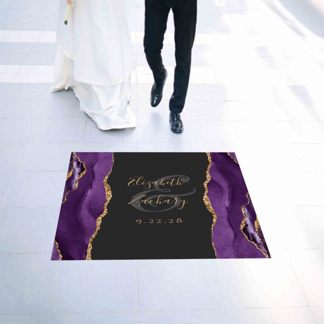 Elegant Purple Agate Gold Glitter Dark Wedding Floor Decals (Wedding)