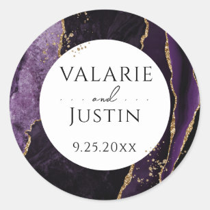 Elegant Purple Agate Gold Glitter Wedding Sticker