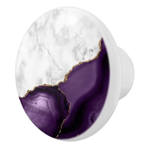 Elegant Purple Agate Gold Glitter White Marble Ceramic Knob