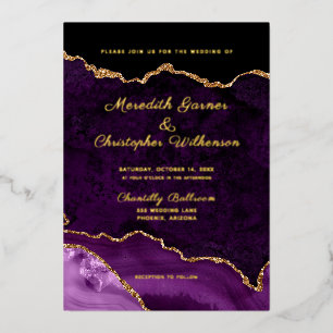 Elegant Purple Agate Gold Wedding Foil Invitation