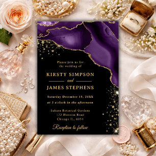 Elegant Purple Agate & Gold Wedding Invitation
