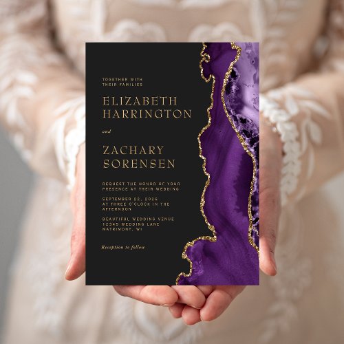 Elegant Purple Agate Gold Wedding Invitation