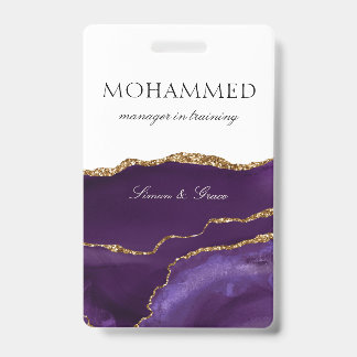 Elegant Purple Agate Script Custom Employee Badge