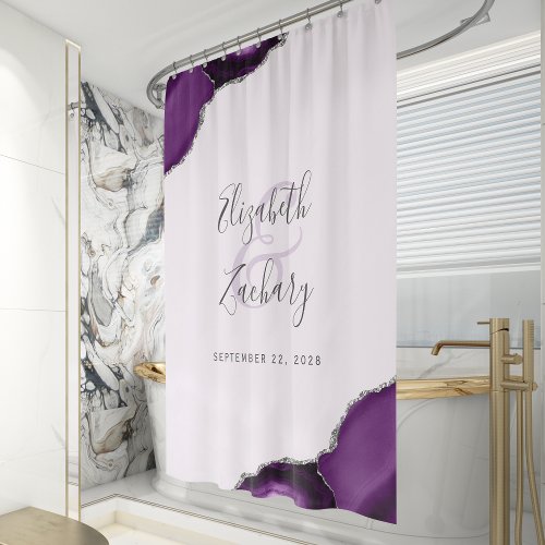 Elegant Purple Agate Silver Lavender Wedding Shower Curtain