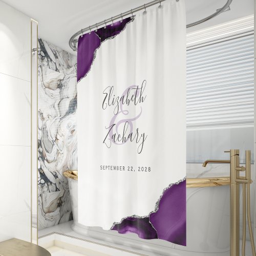Elegant Purple Agate Silver Newlywed Wedding Shower Curtain
