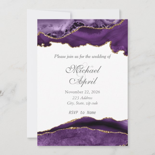 Elegant Purple Agate Wedding Invitation Customize (Front)