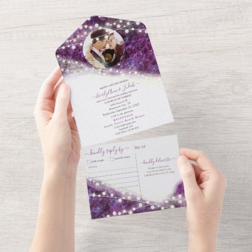 Elegant Purple Amethyst Crystal Geode Wedding All In One Invitation