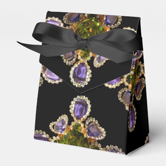 Elegant Purple Amethyst Diamonds Emeralds  Favor Boxes (Front Side)