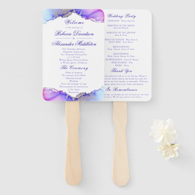 Elegant Purple Amethyst Wedding Program Hand Fan (Front and Back)