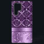 Elegant purple and black floral damasks and swirls samsung galaxy s22 ultra case<br><div class="desc">Image of purple and black floral damasks and swirls. Custom Monogram.</div>