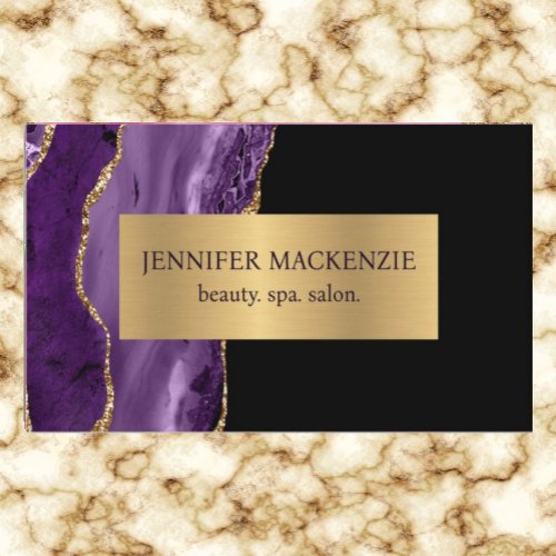 Elegant Purple and Black Gold Agate Business Card