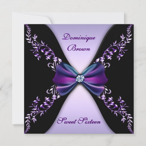 Elegant Purple and Black Invite with Diamond Bow