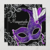 Elegant Purple and Black Masquerade Party Invitation (Front/Back)
