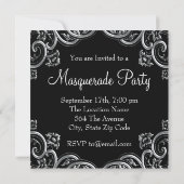 Elegant Purple and Black Masquerade Party Invitation (Back)