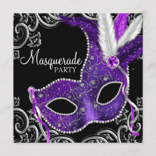 Elegant Purple and Black Masquerade Party Invitation