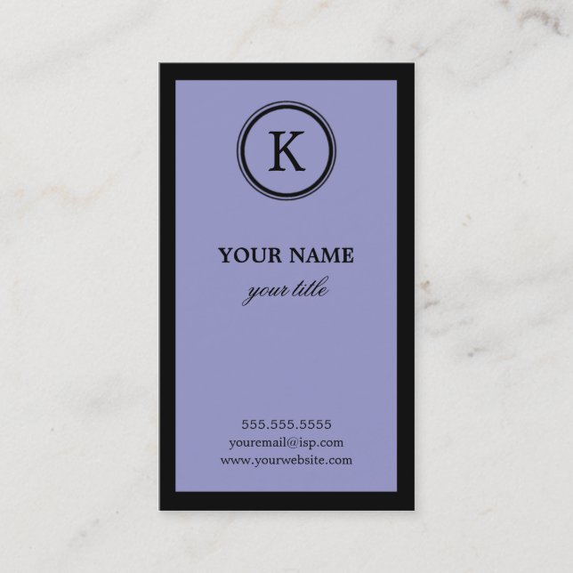 Elegant Purple and Black Monogram Business Cards (Front)