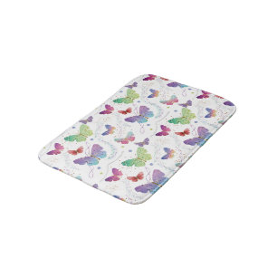 Elegant Purple and Blue Bright Butterflies Bath Mat