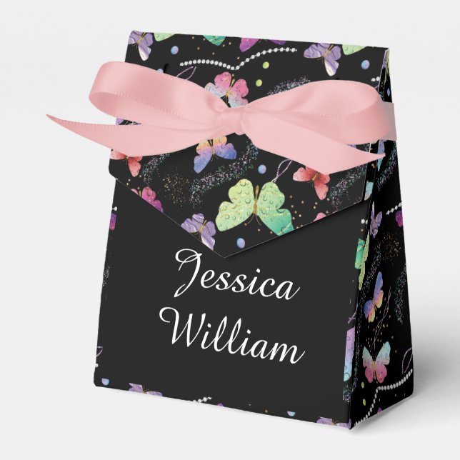 Elegant Purple and Blue Bright Butterflies  Favor Boxes (Front Side)
