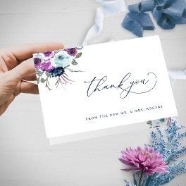 Elegant Purple and Blue Floral Wedding Folded Thank You Card