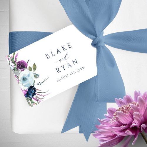 Elegant Purple and Blue Floral Wedding  Gift Tags