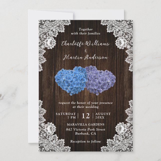 Elegant Purple and Blue Floral Wedding Invitation (Front)