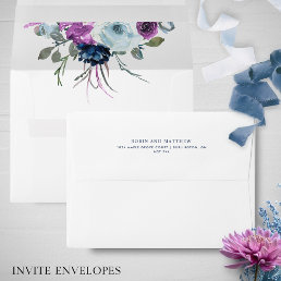 Elegant Purple and Blue Floral Wedding, White Envelope