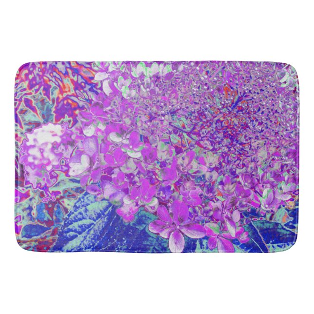 Elegant Purple and Blue Limelight Hydrangea Bath Mat (Front)