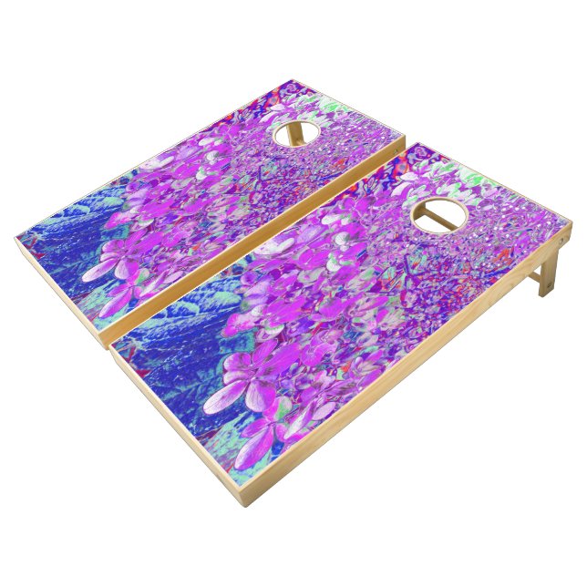 Elegant Purple and Blue Limelight Hydrangea Cornho Cornhole Set (Angled)