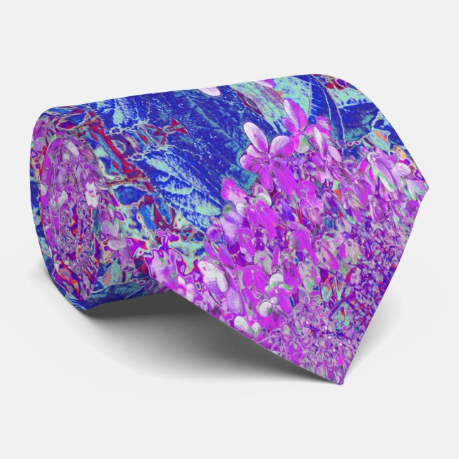 Elegant Purple and Blue Limelight Hydrangea Neck Tie (Rolled)