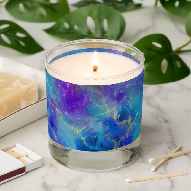 Elegant Purple and Blue Marble Design  Scented Candle (Lit)