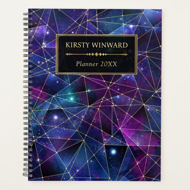Elegant Purple and Blue Midnight Crystal Galaxy Planner (Front)