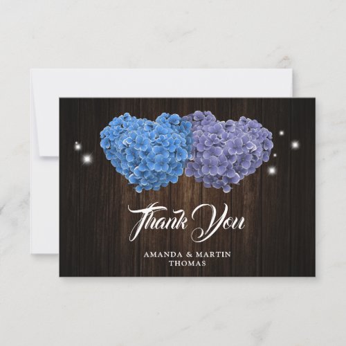 Elegant Purple and Blue Rustic Wood Floral Wedding Thank You Card