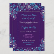 Elegant Purple and Blue Snowflakes Baby Shower Invitation