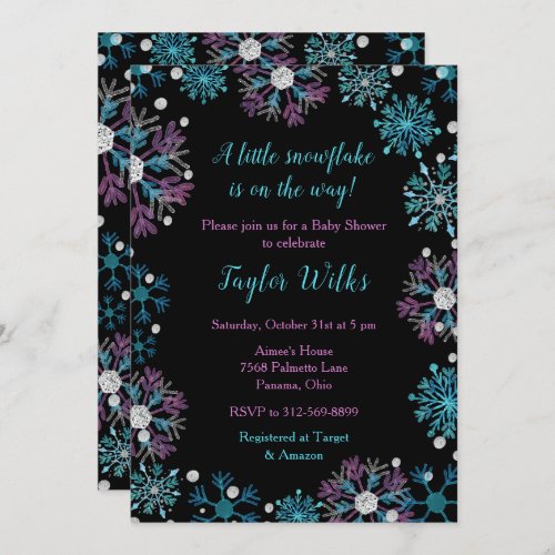 Elegant Purple and Blue Snowflakes Baby Shower Invitation