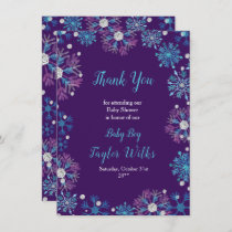 Elegant Purple and Blue Snowflakes Baby Shower Thank You Card