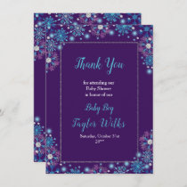 Elegant Purple and Blue Snowflakes Baby Shower Thank You Card