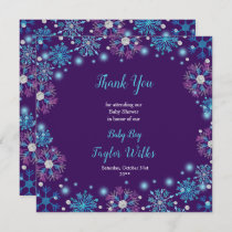 Elegant Purple and Blue Snowflakes Baby Shower Thank You Card