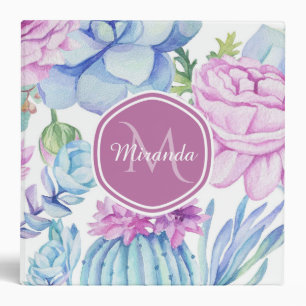 Elegant Purple and Blue Succulent Floral With Name Binder