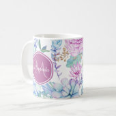 Elegant Purple and Blue Succulent Floral With Name Coffee Mug (Front Left)