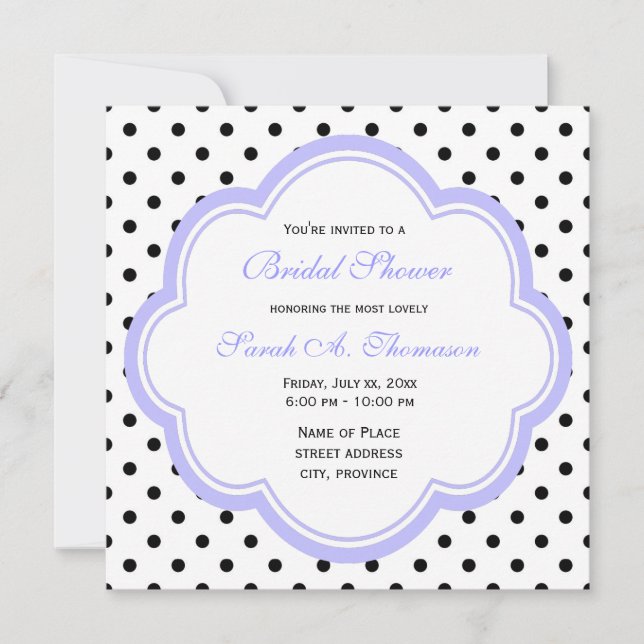 Elegant purple and classic B&W polka dots bridal Invitation (Front)
